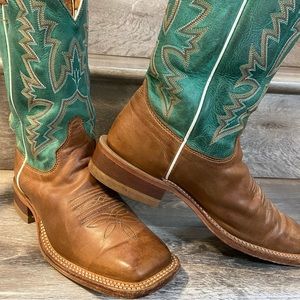 Womens Brent Rail Western Justin MidCalf Block Heel Rodeo Gem in Emerald/Tan